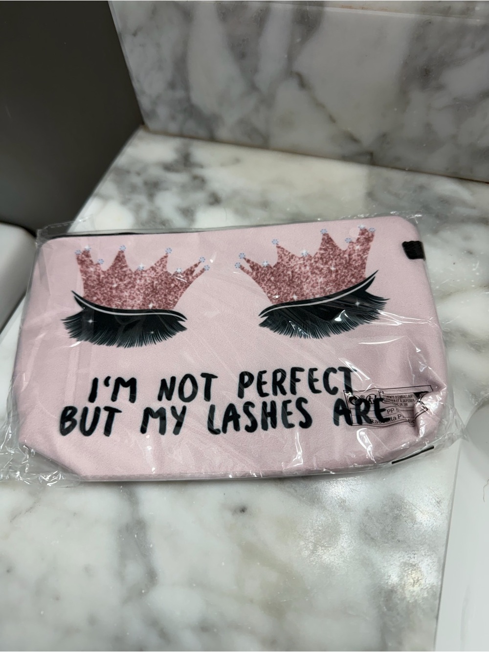 Pink 'I'm Not Perfect But My Lashes Are' Cosmetic Bag